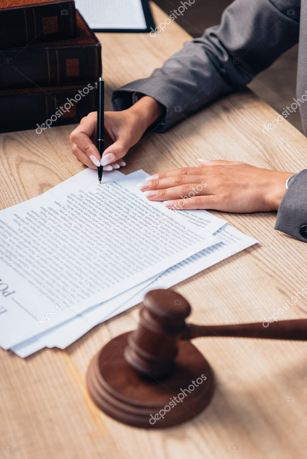 depositphotos 398033710 stock photo selective focus judge signing insurance